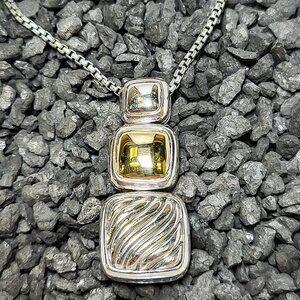 David Yurman .925 & 18kt Gold Square Drop Pendant on D.Y. Chain